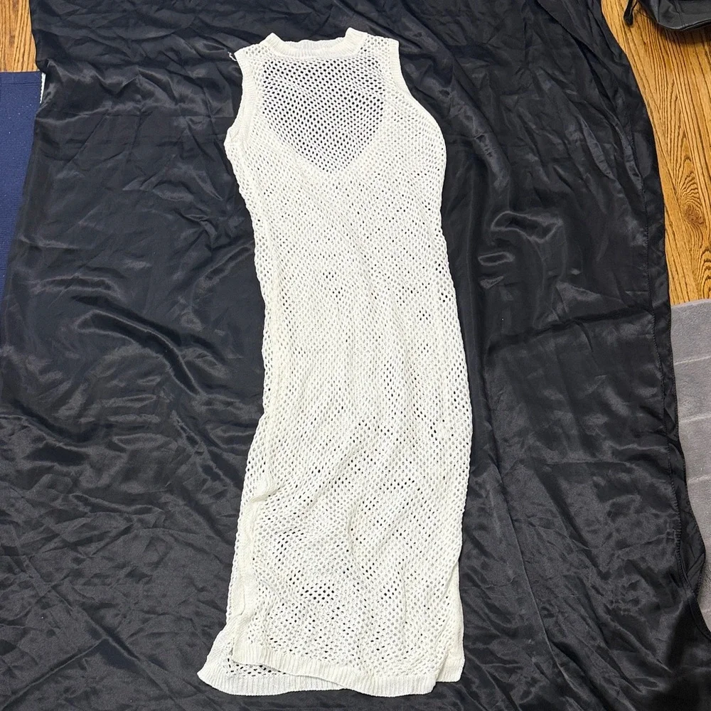 White Knit Swim Cover-Up Dress - Picture 1 of 6